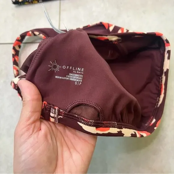 NWT Aerie Offline Goals Plunge Sports Bra 2 Pack Maroon Black Floral Small Mesh - Picture 14 of 16